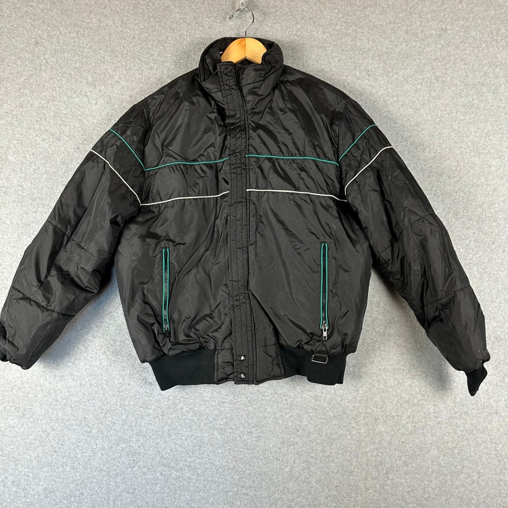 Vtg Late 80s Alpine Reflections Mens Black Puffer Jacket Full Zip Reversible‎ XL